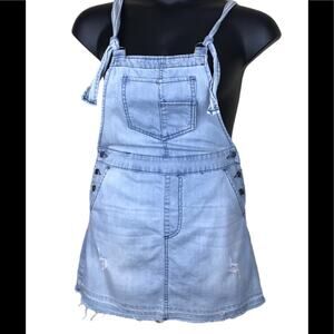FOREVER 21 Mini Skirt Distressed  Denim Overalls Raw Hem Sz S